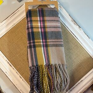 We Care Scarf Purple Plaid Tassels‎ Winter Soft  NWT